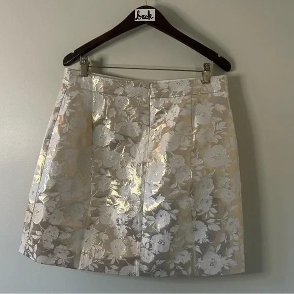 J. Crew beautiful floral metallic gold & cream skirt, women’s sz 12, GUC - Picture 5 of 11